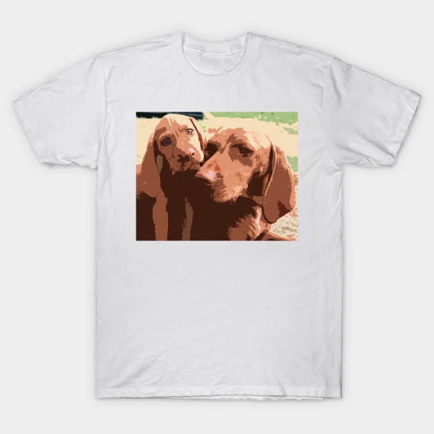 Viszla Mother And Puppy Portrait Abstract T-Shirt by Oldetimemercan